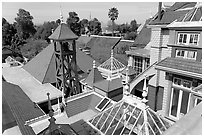 Rooftops. Winchester Mystery House, San Jose, California, USA (black and white)