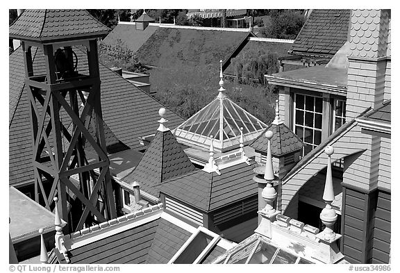 Rooftop detail. Winchester Mystery House, San Jose, California, USA