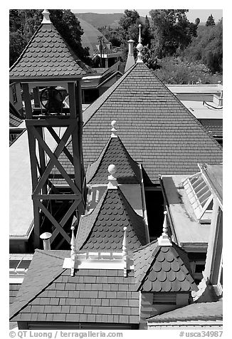 Rooftop detail. Winchester Mystery House, San Jose, California, USA