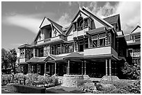 Facade, morning. Winchester Mystery House, San Jose, California, USA (black and white)