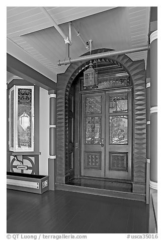 Main entrance doors, always locked. Winchester Mystery House, San Jose, California, USA