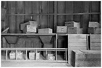 Fruithouse interior. Winchester Mystery House, San Jose, California, USA (black and white)