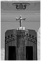 Statue and fountain, Rosicrucian Park. San Jose, California, USA (black and white)