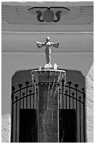 Statue and fountain, Rosicrucian Park. San Jose, California, USA (black and white)