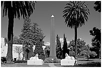 Sphynx and Obelisk, Rosicrucian Park. San Jose, California, USA (black and white)