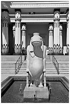 Statue of Taweret, egyptian hippo goddess of fertility, Rosicrucian Museum. San Jose, California, USA (black and white)