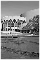 Basin and center for performing arts, late afternoon. San Jose, California, USA ( black and white)