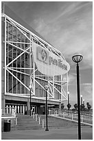 HP Pavilion at San Jose, sunset. San Jose, California, USA (black and white)