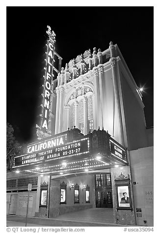 California Theatre at night. San Jose, California, USA (black and white)