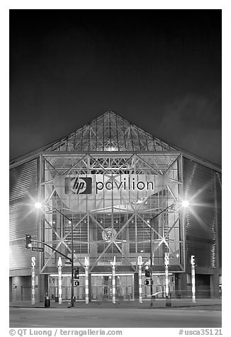 HP Pavilion at night. San Jose, California, USA (black and white)