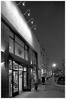 Books Inc bookstore and cafe at night, Castro Street, Mountain View. California, USA (black and white)