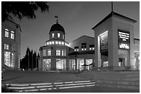 Center for Performing Arts at dusk, Castro Street, Mountain View. California, USA (black and white)