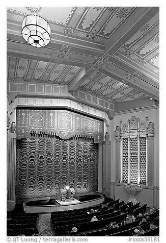 Organist playing during intermission in Stanford Theatre. Palo Alto,  California, USA (black and white)
