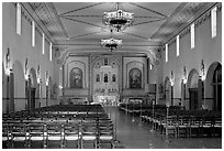 Chapel interior, Mission Santa Clara de Asis, Santa Clara University. Santa Clara,  California, USA (black and white)