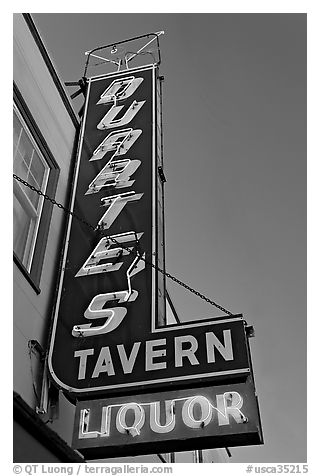 Neon sign for Duarte Tavern, Pescadero. San Mateo County, California, USA (black and white)