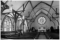 Nativity Church Interior and stained glass. Menlo Park,  California, USA (black and white)