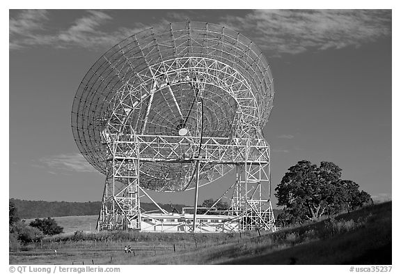 Astronomical Antenna known as The Dish. Stanford University, California, USA (black and white)