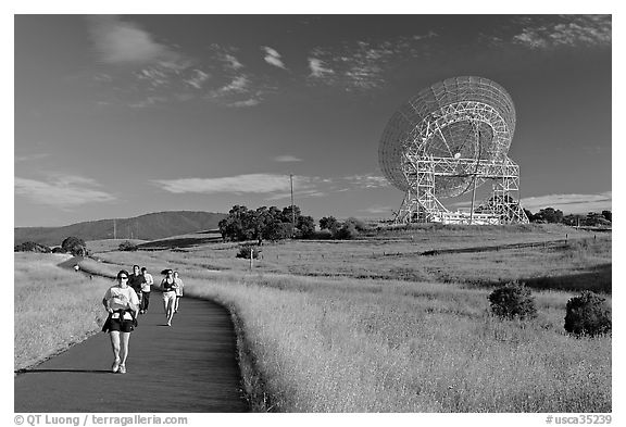 People running in the Stanford Dish area. Stanford University, California, USA (black and white)