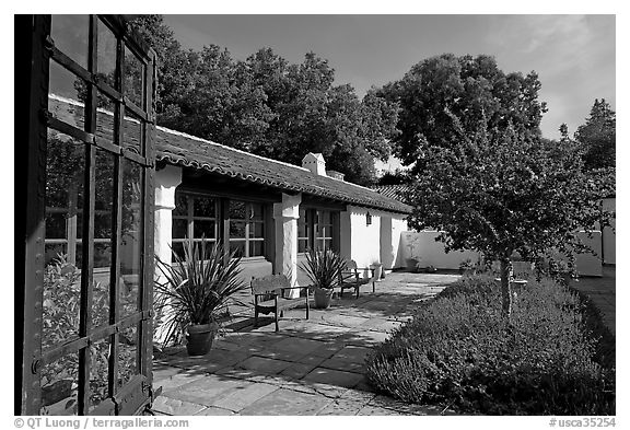 Courtyard, Allied Arts Guild. Menlo Park,  California, USA (black and white)