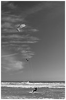 Kite surfers, waves, and ocean, Waddell Creek Beach. California, USA ( black and white)