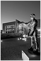 Rodin sculpture and Cantor Museum at night. Stanford University, California, USA (black and white)