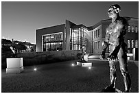 Rodin sculptures and Cantor Art Museum at night. Stanford University, California, USA ( black and white)