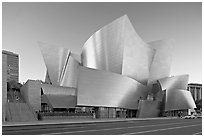 Walt Disney Concert Hall, designed by Frank Gehry, late afternoon. Los Angeles, California, USA (black and white)