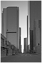 Skyscrapers along Grand Avenue, late afternon. Los Angeles, California, USA ( black and white)