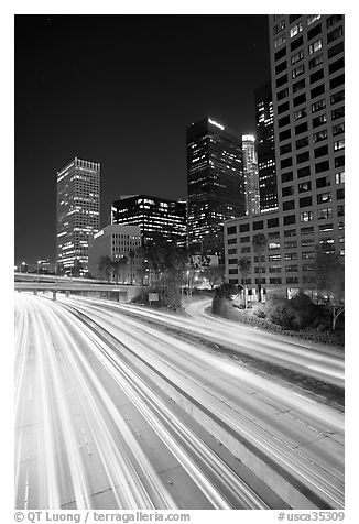 Harbor Freeway and skyline at nightfall. Los Angeles, California, USA