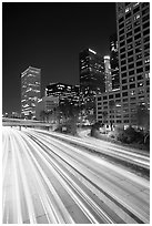 Harbor Freeway and skyline at nightfall. Los Angeles, California, USA ( black and white)