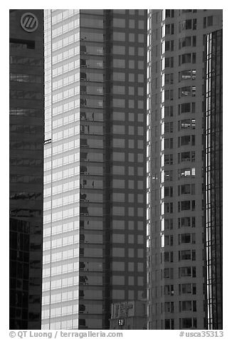 Detail of glass high-rise buildings facades. Los Angeles, California, USA (black and white)