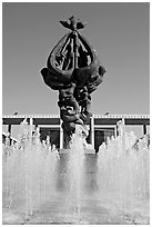 Fountain dedicated to world peace, Music Center. Los Angeles, California, USA (black and white)