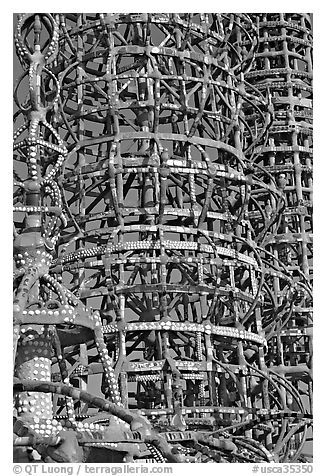 Detail, Watts towers. Watts, Los Angeles, California, USA (black and white)
