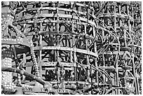 Detail, Watts towers, a masterpiece of folk art. Watts, Los Angeles, California, USA ( black and white)