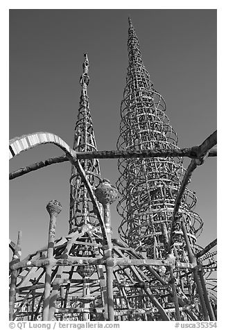 Whimsical Watts Towers. Watts, Los Angeles, California, USA (black and white)