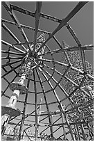 Gazebo and tower, Watts Towers. Watts, Los Angeles, California, USA (black and white)