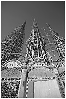 Wall and Towers, Watts Towers. Watts, Los Angeles, California, USA (black and white)