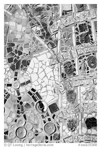 Mosaic Detail, Watts Towers Art Center. Watts, Los Angeles, California, USA (black and white)