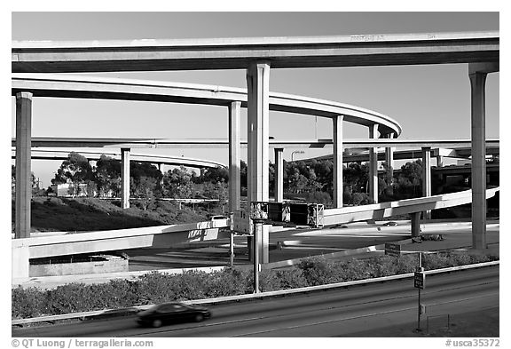 Highway interchange, Watts. Watts, Los Angeles, California, USA (black and white)