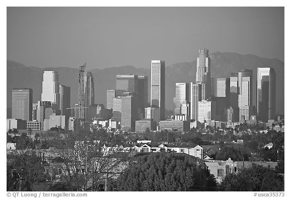 Downtown skyline, late afternoon. Los Angeles, California, USA (black and white)