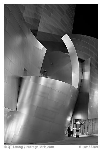 Walt Disney Concert Hall at night. Los Angeles, California, USA (black and white)