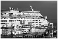 Cruise ship being boarded. Long Beach, Los Angeles, California, USA (black and white)