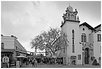 Church and Olvera Street, El Pueblo historic district. Los Angeles, California, USA (black and white)