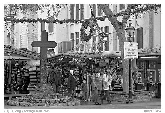 Stalls on Olvera Street, El Pueblo historic district. Los Angeles, California, USA