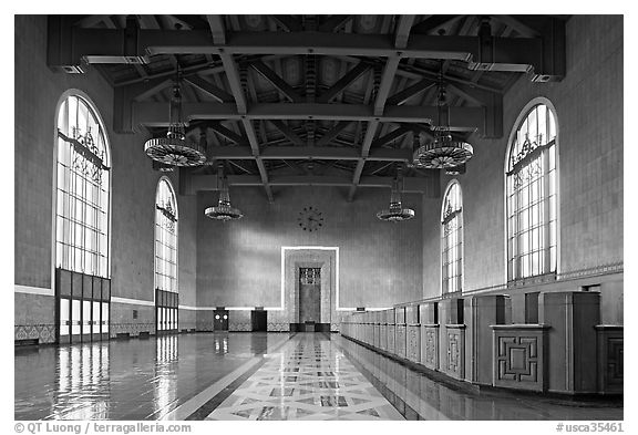 Hall in Union Station. Los Angeles, California, USA (black and white)