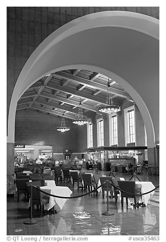 Central hall in Union Station. Los Angeles, California, USA (black and white)