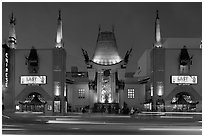 Grauman Chinese Theatre at dusk. Hollywood, Los Angeles, California, USA (black and white)