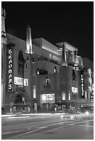 Grauman Chinese Theater at night. Hollywood, Los Angeles, California, USA ( black and white)