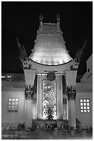 Main gate of Grauman Chinese Theatre at night. Hollywood, Los Angeles, California, USA (black and white)