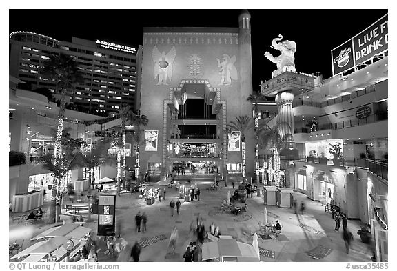 Hollywood and Highland shopping complex at night. Hollywood, Los Angeles, California, USA (black and white)